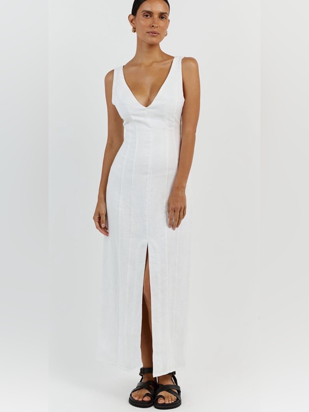 NWT DISSH Milhane White Linen V Neck Dress US Size 4